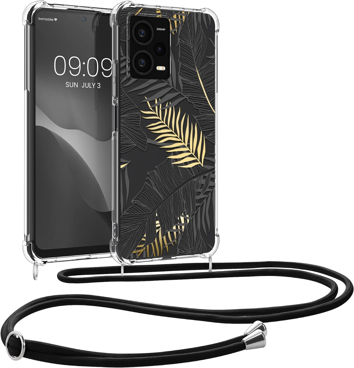 KW Xiaomi Redmi Note 12 Pro+ Θήκη Σιλικόνης TPU με Λουράκι - Design Palm Leaves - Yellow / Grey / Διάφανη