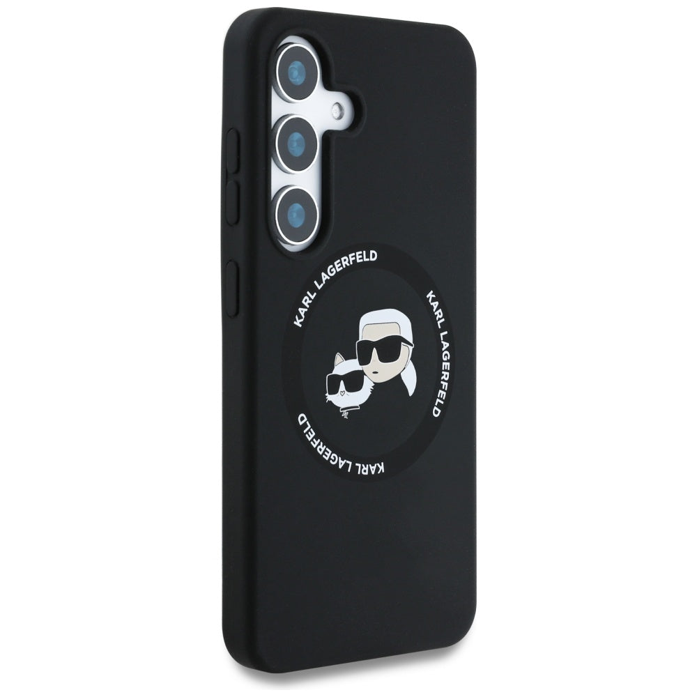 Karl Lagerfeld Samsung Galaxy S25 - Silicone Double Heads and Circle - Σκληρή Θήκη Σιλικόνης με MagSafe - Black - KLHMS25SSKCHTCK