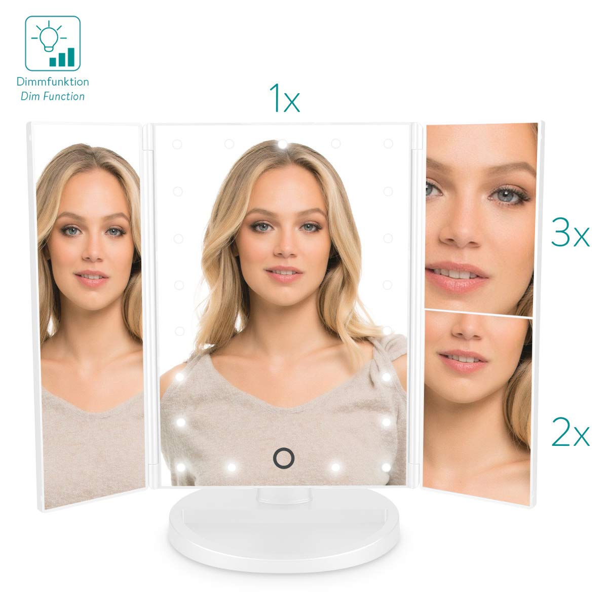 Navaris LED Foldable Cosmetic Mirror - Φωτιζόμενος Καθρέπτης LED - Matte White - 43457.48