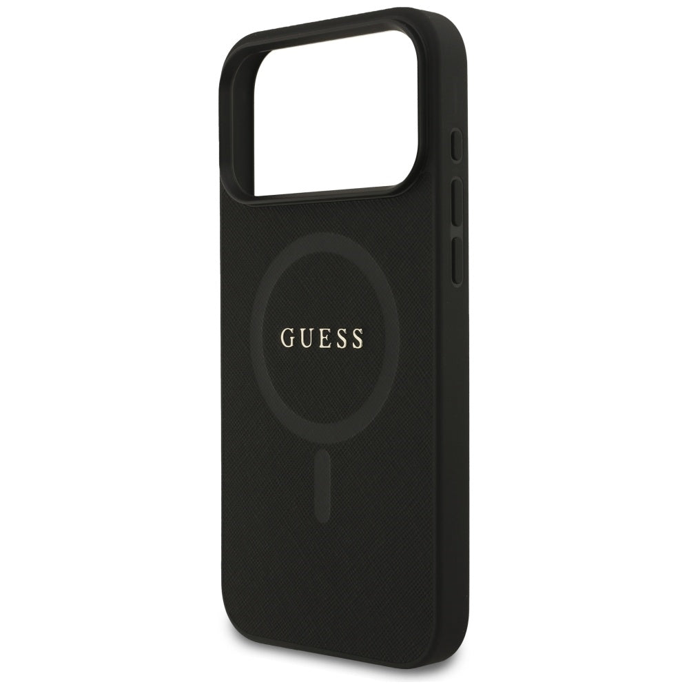 Guess iPhone 17 Pro Max - Saffiano Classic Logo MagSafe - Σκληρή Θήκη με Πλαίσιο Σιλικόνης και Επένδυση Οικολογικού Δέρματος - Black - GUHMP17XPSAHMCK