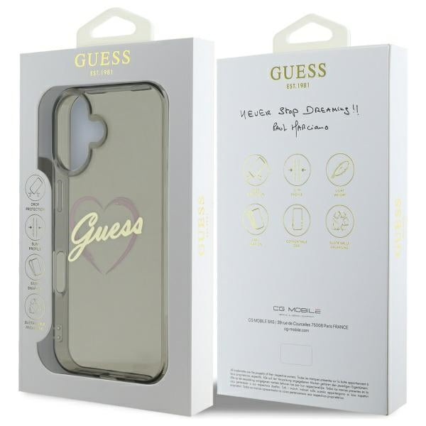 Guess iPhone 16 - IML Heart - Σκληρή Θήκη με Πλαίσιο Σιλικόνης - Black - GUHCP16SHCHGSPK