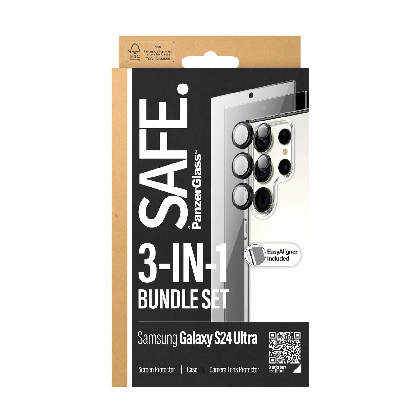 Safe by PanzerGlass Samsung Galaxy S24 Ultra - 3-in-1 Bundle Set - Σετ με 1 Αντιχαρακτικό Γυαλί Οθόνης, 1 Αντιχαρακτικό Γυαλί για την Κάμερα και 1 Θήκη Σιλικόνης - Clear