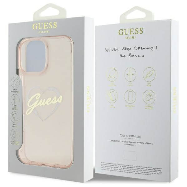 Guess iPhone 16 Pro - IML Heart - Σκληρή Θήκη με Πλαίσιο Σιλικόνης - Pink - GUHCP16LHCHGSPP