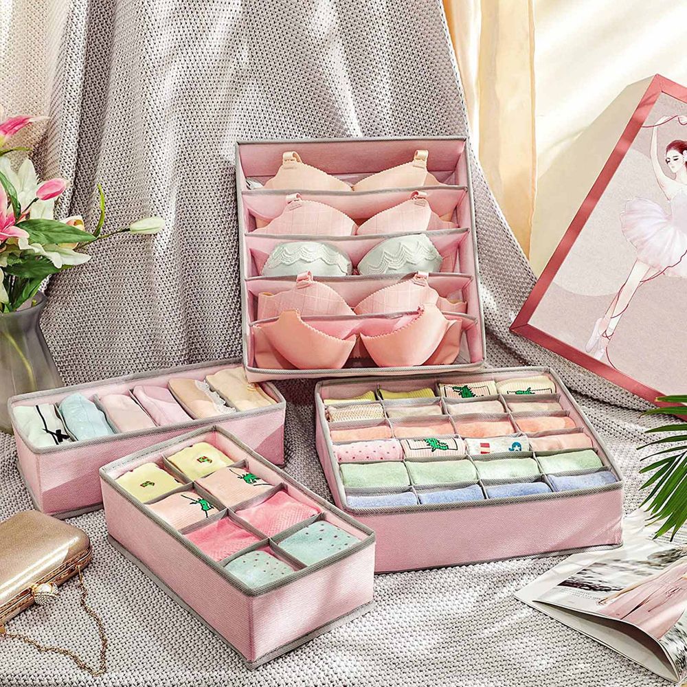 Songmics Σετ με 4 Κουτιά Αποθήκευσης για Συρτάρι και Ντουλάπα - Pink - RUS04PK