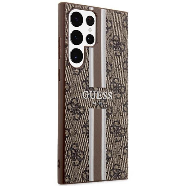 Guess Samsung Galaxy S23 Ultra - 4G Printed Stripe Θήκη με Επένδυση Συνθετικού Δέρματος - Brown - GUHCS23LP4RPSW