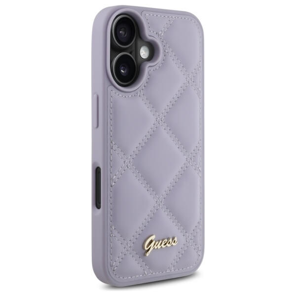 Guess iPhone 16 - Quiled Metal Logo Θήκη με Επένδυση Συνθετικού Δέρματος - Purple - GUHCP16SPSQSQSU