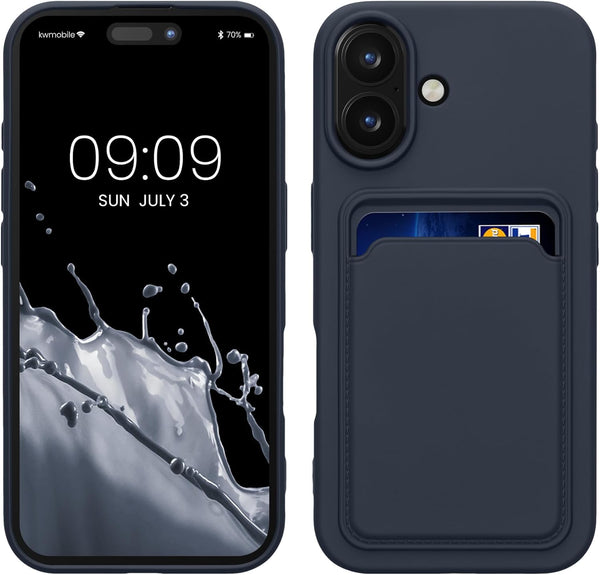 KW iPhone 16 Θήκη Σιλικόνης TPU με Υποδοχή για Κάρτα - Dark Blue