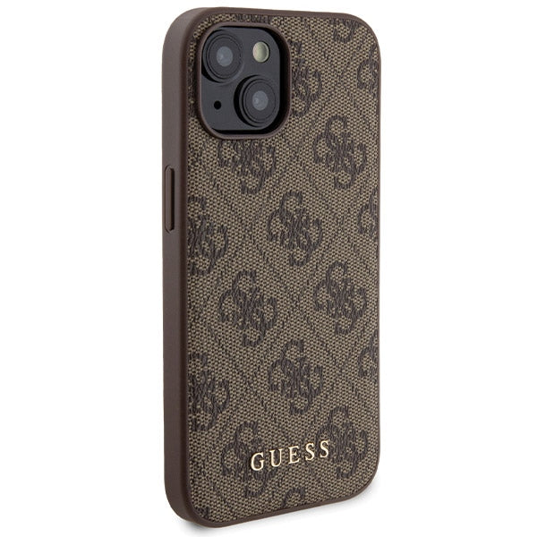 Guess iPhone 15 - 4G Metal Logo Σετ MagSafe Σκληρή Θήκη με Επένδυση Συνθετικού Δέρματος και Powerbank 5000mAh - Brown - GUBPM5P15S4GEMGW