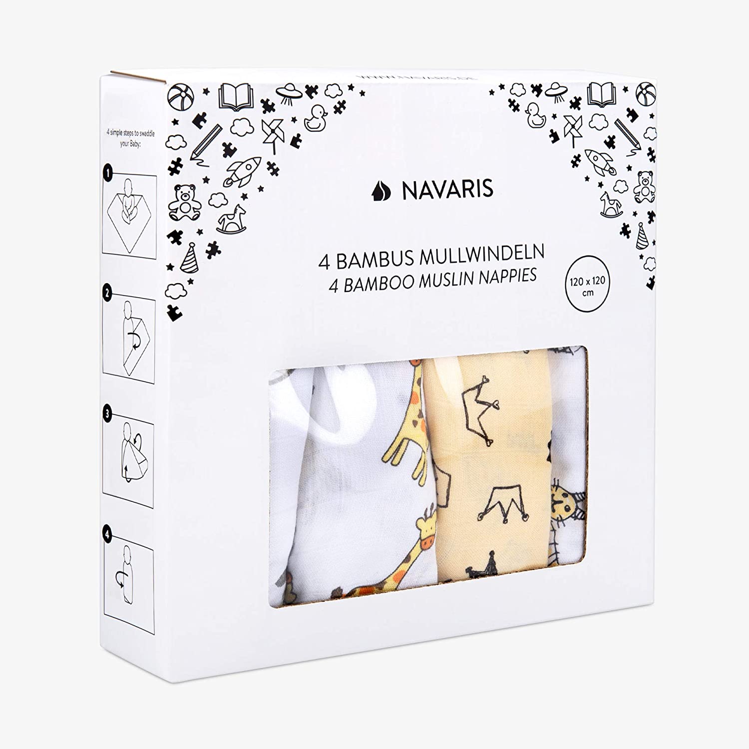 Navaris Σετ με 4 Πάνες Αγκαλιάς από Μουσελίνα για Μωρά - 120 x 120 cm - Multicolour - 51483.01