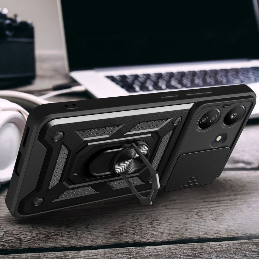 Tech - Protect Xiaomi Redmi 13C / Poco C65 Camshield Pro Σκληρή Θήκη με Πλαίσιο Σιλικόνης και Δαχτυλίδι Συγκράτησης - Black