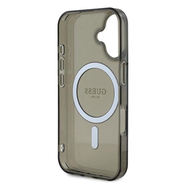 Guess iPhone 16 - IML Glitter Circle - MagSafe Σκληρή Θήκη με Πλαίσιο Σιλικόνης - Black - GUHMP16SHFGEREK