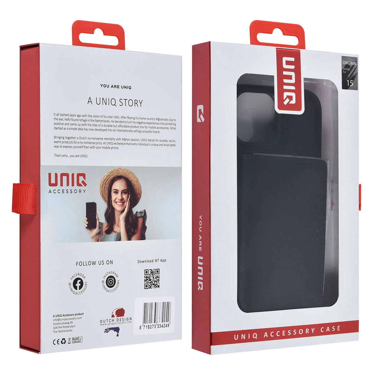 Tuniq iPhone 15 - Σκληρή Θήκη από Δερματίνη με Αφαιρούμενη Θήκη Καρτών - Μαύρη