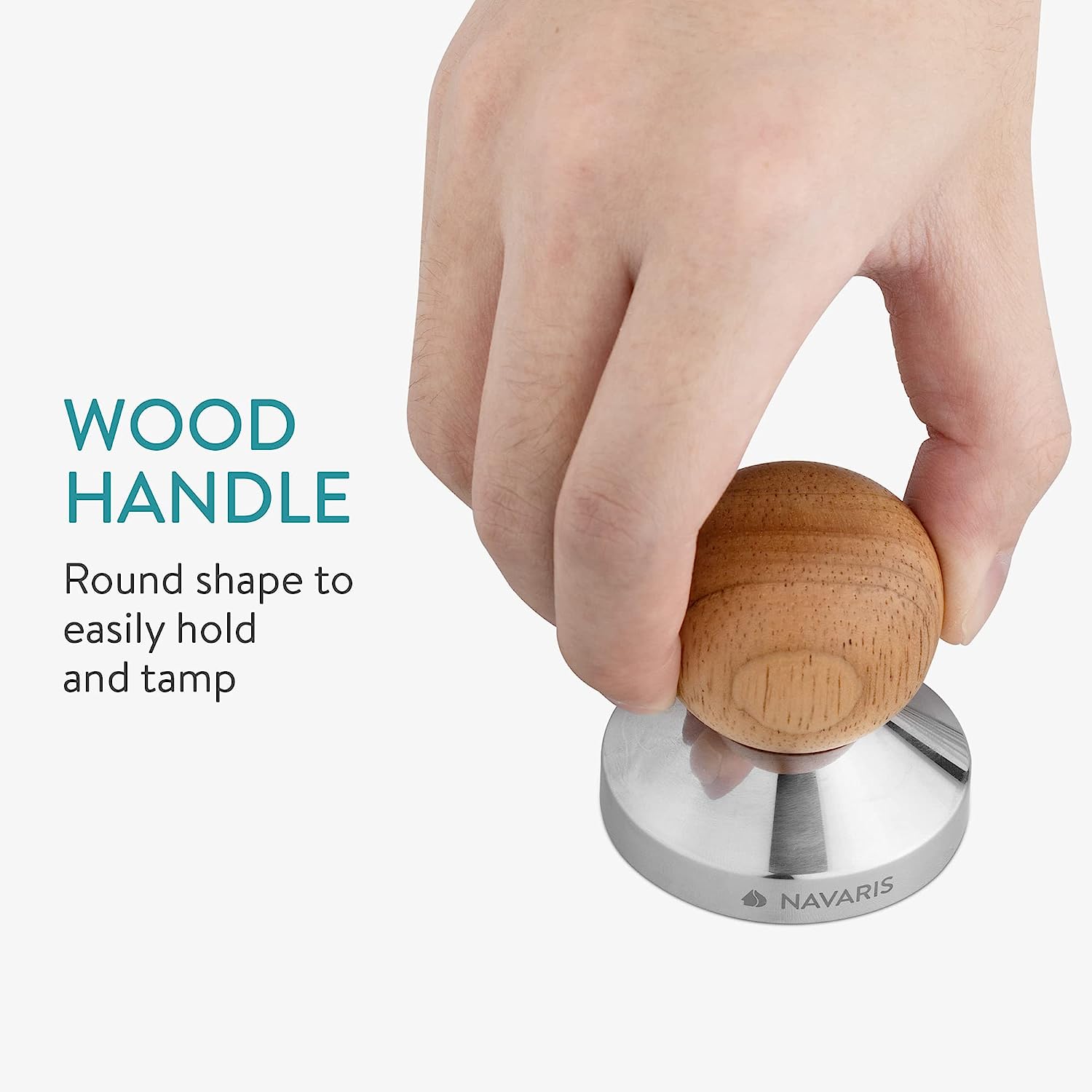 Navaris Πατητήρι για Καφέ Εσπρέσο από Ανοξείδωτο Ατσάλι με Ξύλινη Λαβή - 51 mm - 59913.01
