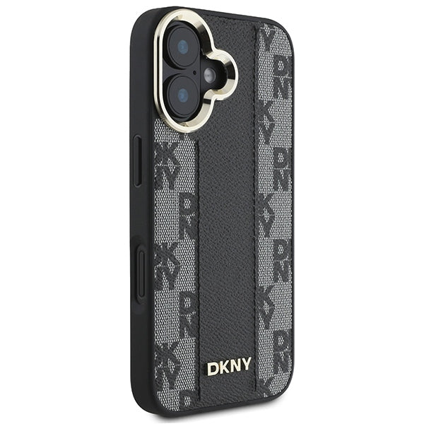 DKNY iPhone 16 - Checkered Pattern MagSafe Σκληρή Θήκη με Επένδυση Συνθετικού Δέρματος - Black