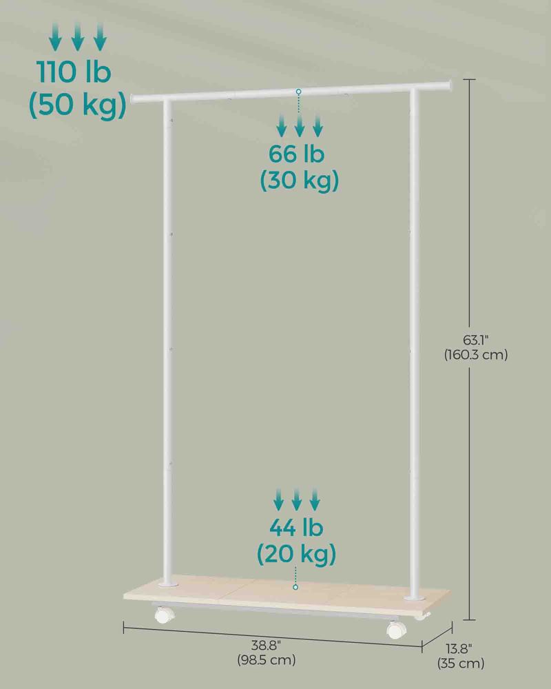 Songmics Τροχήλατη Επεκτεινόμενη Κρεμάστρα Δαπέδου - Ράγα Ρούχων - Natural Beige / Cloud White - HSR151W01