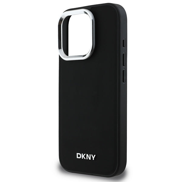 DKNY iPhone 16 Pro Max - Plain Silver Logo MagSafe Σκληρή Θήκη με Επένδυση Συνθετικού Δέρματος - Black