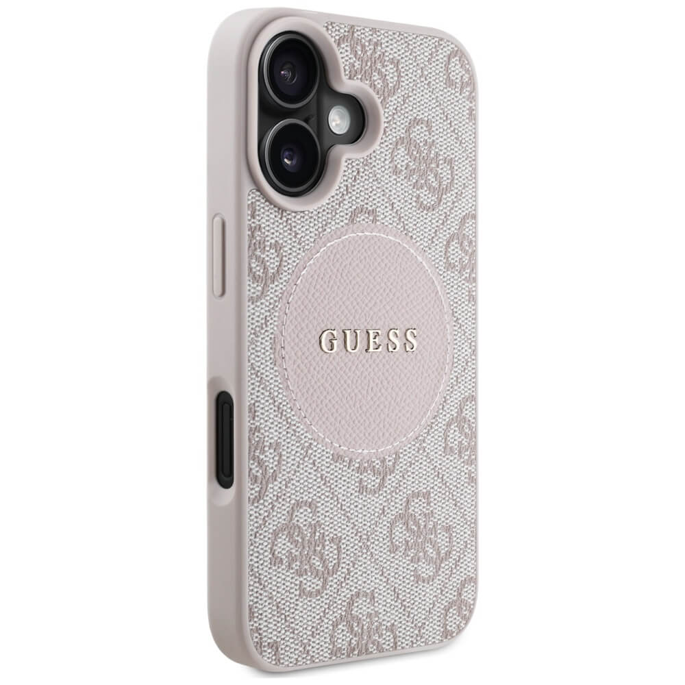 Guess iPhone 16 - 4G Circle Classic Logo - MagSafe Θήκη με Επένδυση Συνθετικού Δέρματος - Pink - GUHMP16SP4PGRSGP