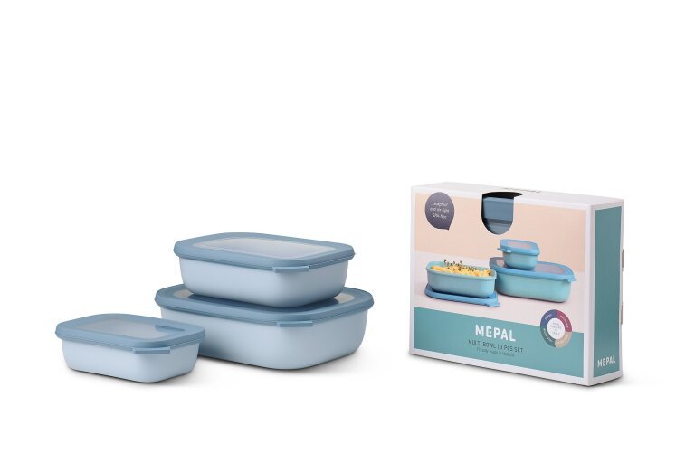 Mepal Cirqula Rectangular Σετ με 3 BPA Free Δοχεία Αποθήκευσης Φαγητού - 500 ml - 1000 ml - 2000 ml - Nordic Blue