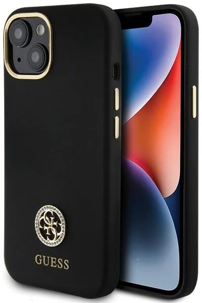 Guess iPhone 15 Silicone Logo Strass 4G Σκληρή Θήκη με Πλαίσιο Σιλικόνης - Black - GUHCP15SM4DGPK