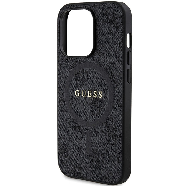 Guess iPhone 15 Pro Max - 4G Collection Leather Metal Logo MagSafe Θήκη με Επένδυση Συνθετικού Δέρματος και MagSafe - Black - GUHMP15XG4GFRK