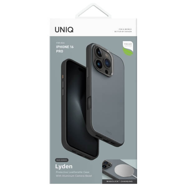 Uniq iPhone 16 Pro - Lyden DS - Σκληρή Θήκη με Επένδυση Συνθετικού Δέρματος και MagSafe - Washed Blue / Black
