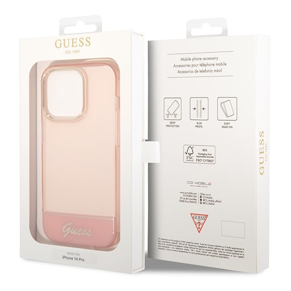 Guess iPhone 14 Pro Translucent Σκληρή Θήκη με Πλαίσιο Σιλικόνης - Pink / Semi Clear - GUHCP14LHGCOP