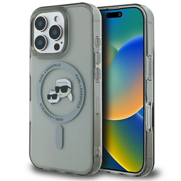 Karl Lagerfeld iPhone 16 Pro - IML Metal Karl and Choupette Head - Σκληρή Θήκη με Πλαίσιο Σιλικόνης και MagSafe - Black - KLHMP16LHLSKCK