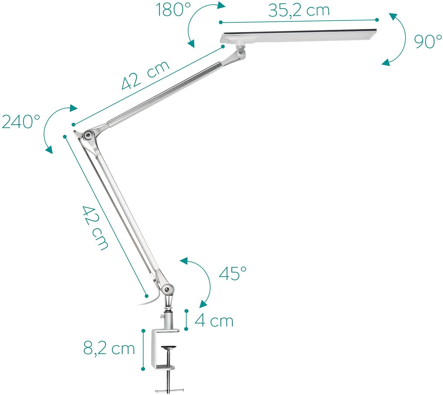 Navaris LED Desk Lamp Aluminium Clamp Lamp Επιτραπέζιο Φωτιστικό Αλουμινίου - Silver - 45791.35