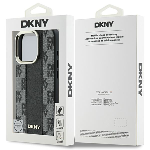 DKNY iPhone 16 Pro Max - Checkered Pattern - MagSafe Σκληρή Θήκη με Επένδυση Συνθετικού Δέρματος - Black