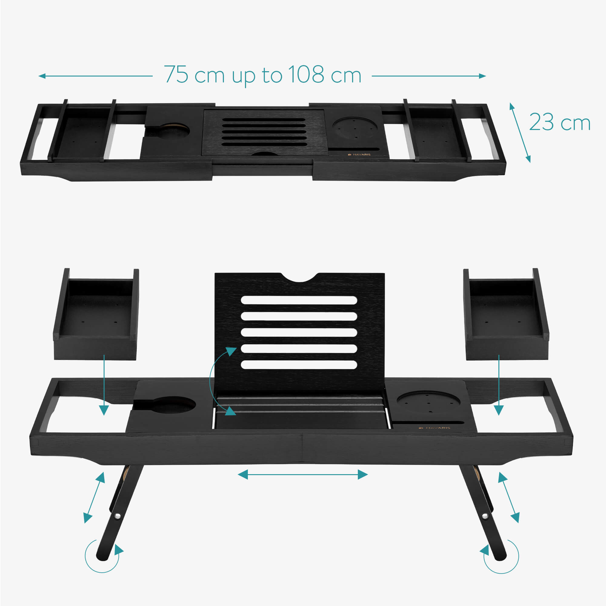 Navaris Αναδιπλούμενη Ξύλινη Βάση για τη Μπανιέρα - Black - 47685.05