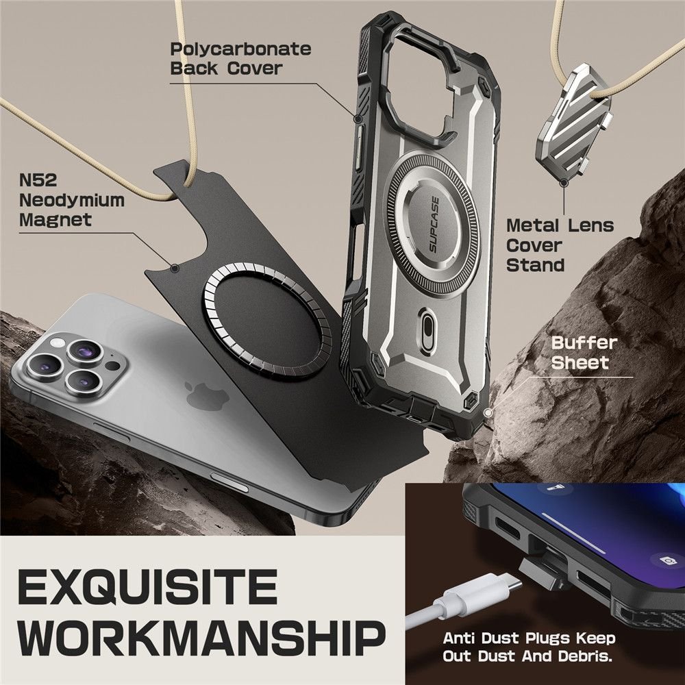 Supcase iPhone 16 Pro Max UB XT Mag Σκληρή Θήκη με Ανοιγόμενο Κάλυμμα Κάμερας / Stand και MagSafe - Titan Grey
