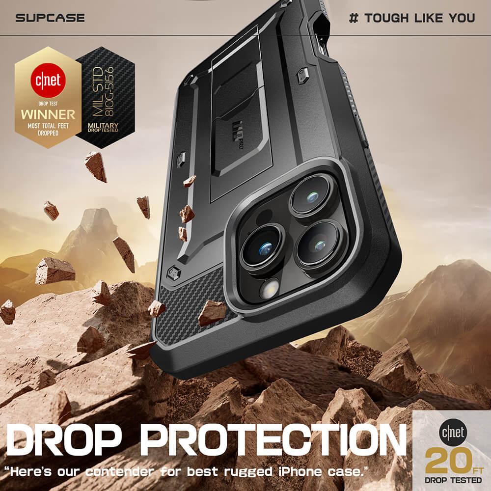 Supcase iPhone 16 Pro Unicorn Beetle Pro Σκληρή Θήκη με Προστασία Οθόνης και Stand - Black