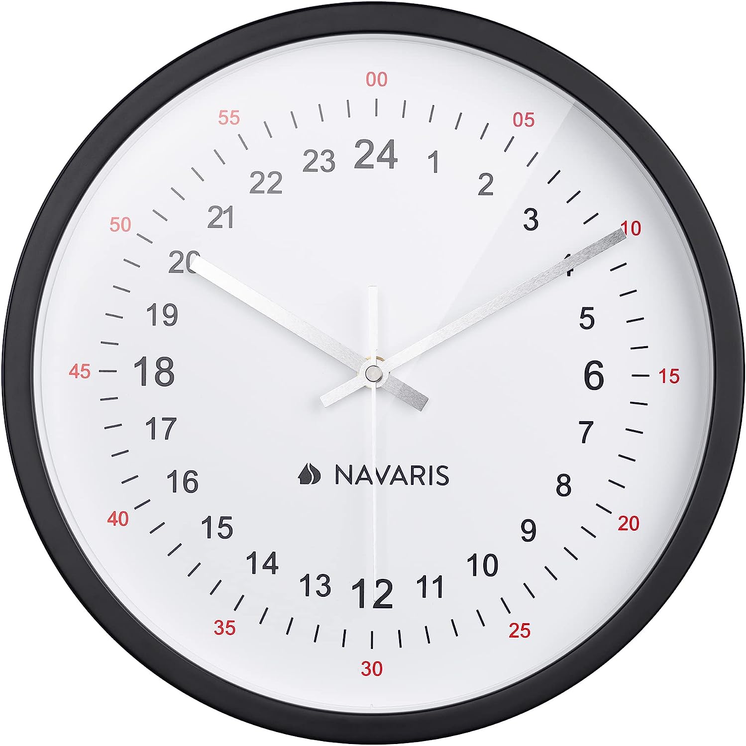 Navaris Στρόγγυλο Ρολόι Tοίχου - 30 x 30 x 4 cm - White / Black - 55028.35.48