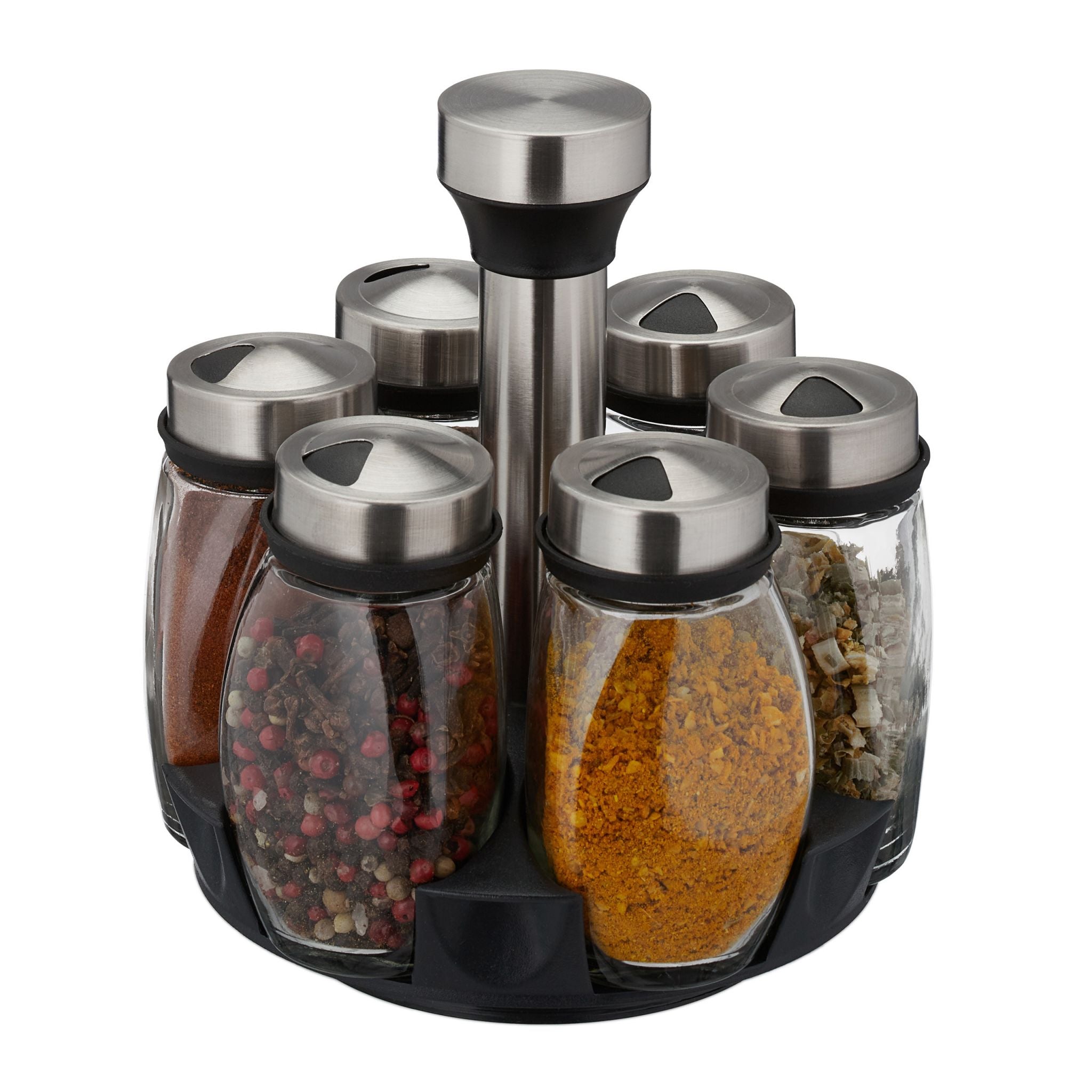 Relaxdays Καρουζέλ Μπαχαρικών με 6 Δοχεία - Silver / Black - 4052025423001