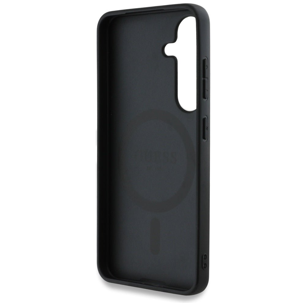 Guess Samsung Galaxy S25 Plus - 4G Round Patch Classic Logo - Θήκη με Επένδυση Συνθετικού Δέρματος και MagSafe - Black - GUHMS25MP4PGRSGK