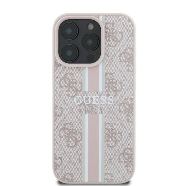 Guess iPhone 16 Pro - 4G Printed Stripes - MagSafe Θήκη με Επένδυση Συνθετικού Δέρματος - Pink - GUHMP16LP4RPSP