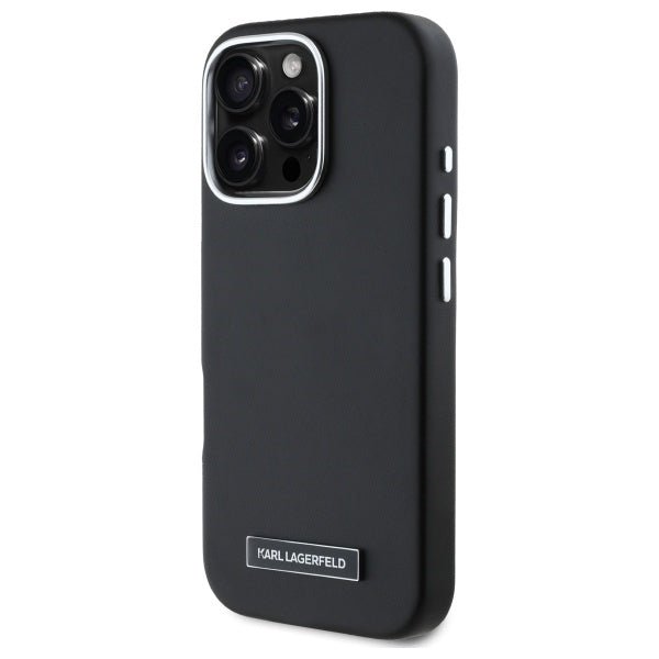 Karl Lagerfeld iPhone 16 Pro - FW Metal Plate MagSafe Σκληρή Θήκη με Επένδυση Συνθετικού Δέρματος - Black - KLHMP16LPGMSRPK