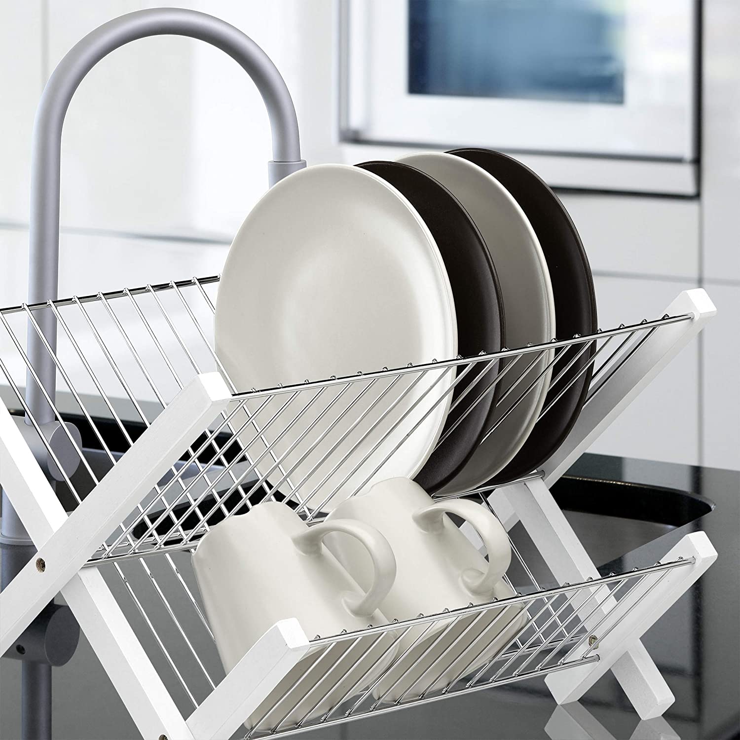 Relaxdays Στεγνωτήριο Πιάτων από Μπαμπού - White - 4052025232566