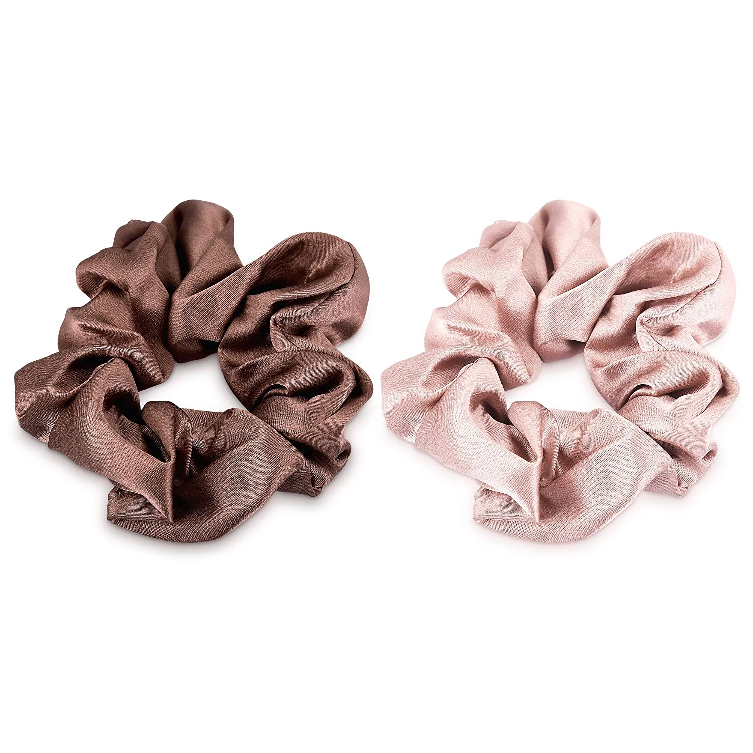 Navaris Σετ με 2 Μεταξωτά Scrunchies Λαστιχάκια Μαλλιών - Brown / Pink - 50258.02.05