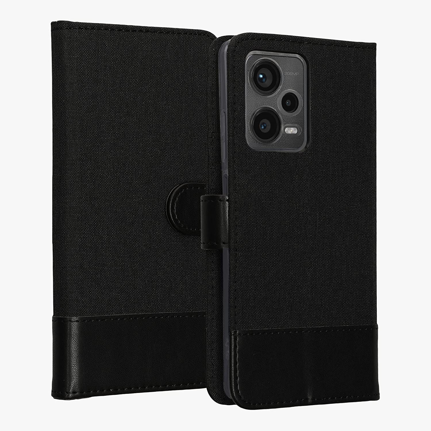 KW Xiaomi Redmi Note 12 Pro+ Θήκη Πορτοφόλι Stand Canvas - Anthracite / Black - 60737.73