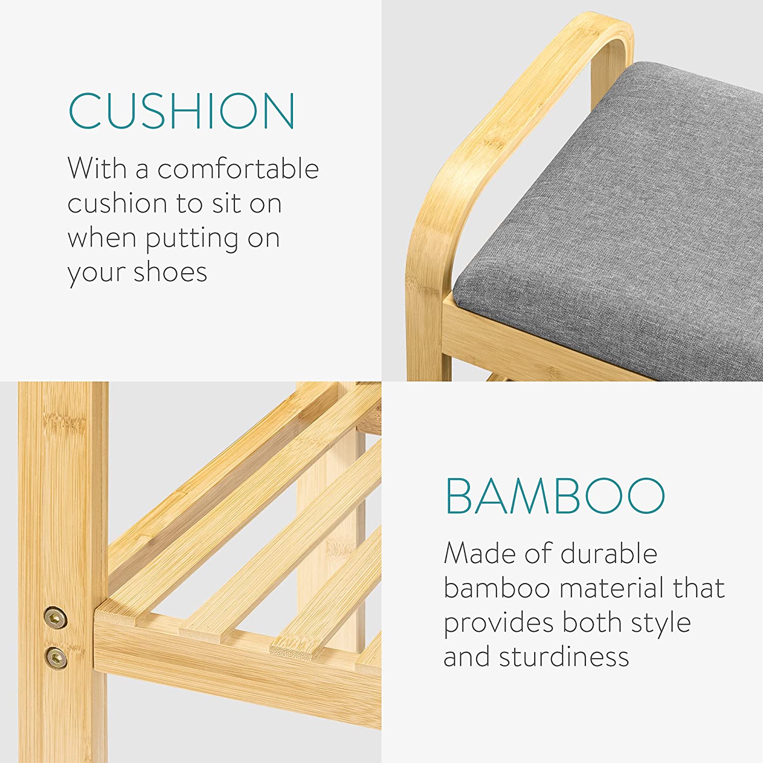 Navaris Ράφι Παπουτσιών με Κάθισμα - 60 x 50 x 33 cm - Natural Brown - 54711.01