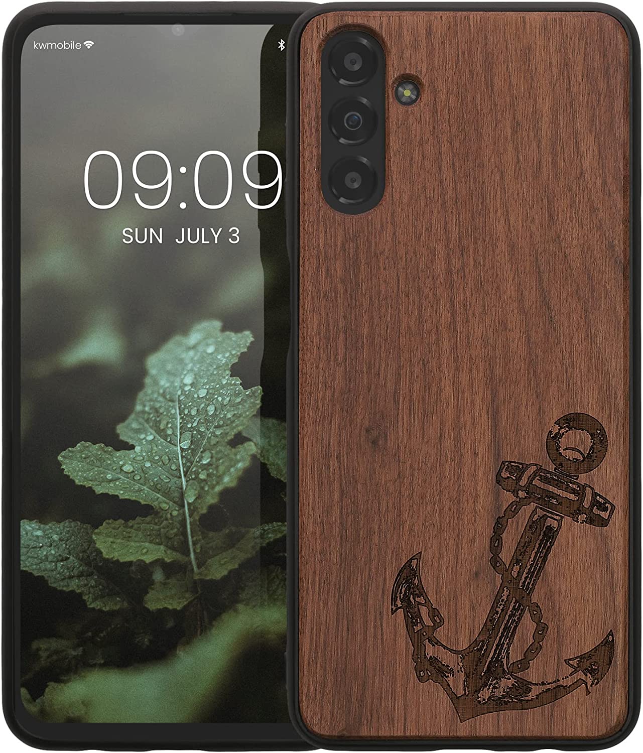 KW Samsung Galaxy A13 5G Θήκη από Φυσικό Ξύλο - Design Vintage Anchor - Dark Brown - 59886.04