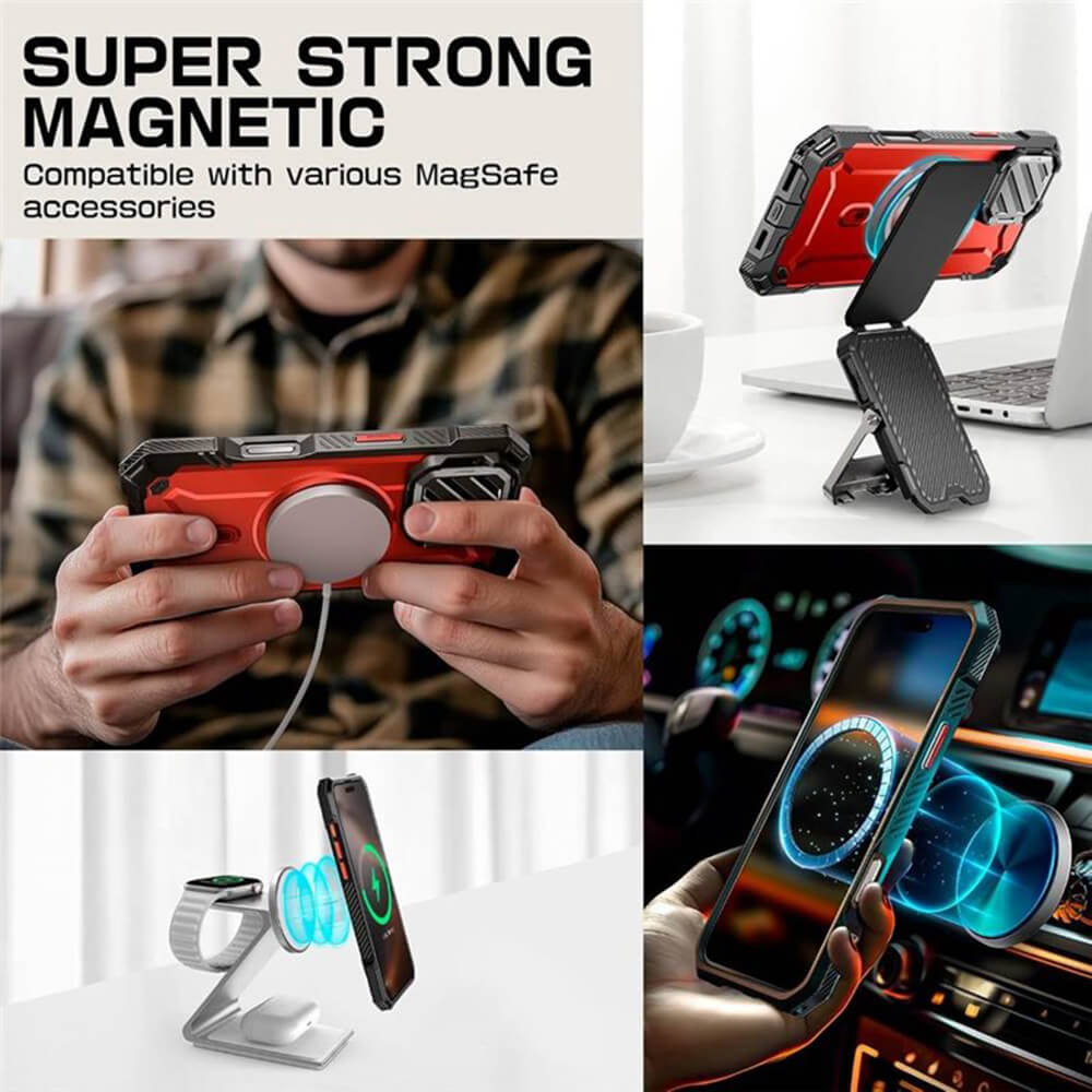 Supcase iPhone 16 Pro - Unicorn Beetle XT MagSafe - Σκληρή Θήκη με Προστασία Κάμερας / Stand - Metallic Red