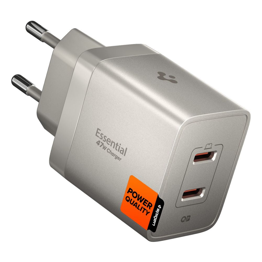 Spigen Οικιακός Φορτιστής Γρήγορης Φόρτισης 47W με 2 Θύρες Type-C - Essential EE472EU-GAN - Natural Titanium