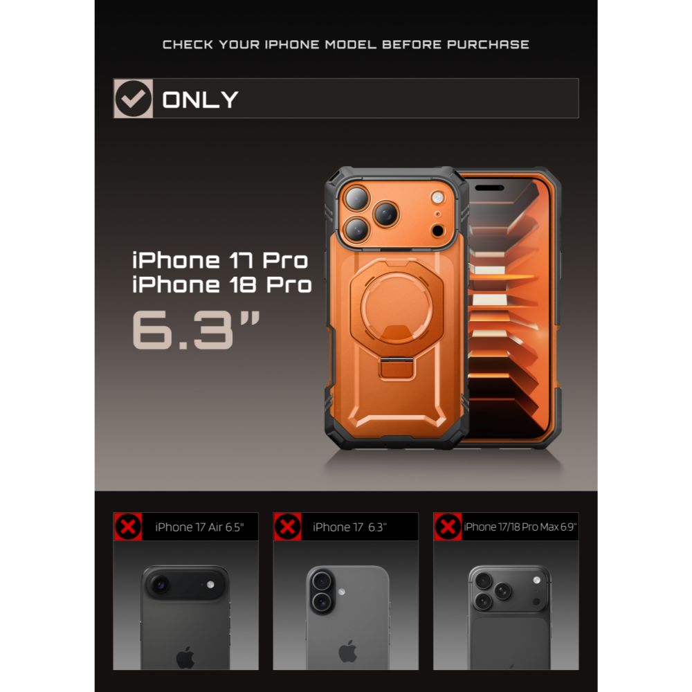 Supcase iPhone 18 Pro / iPhone 17 Pro - Σκληρή Θήκη με Προστασία Οθόνης και MagSafe / Stand - Grip Pro Mag - Coral