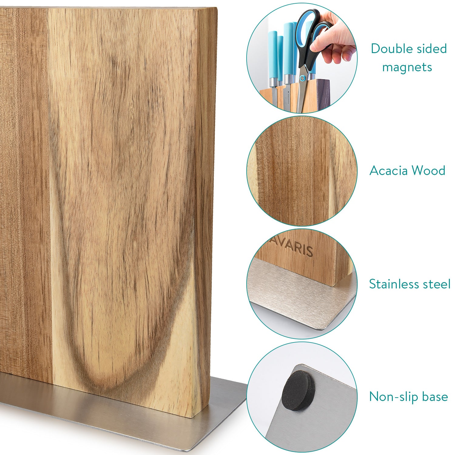 Navaris Double Sided Wooden Magnetic Knife Holder Μαγνητική Ξύλινη Βάση Μαχαιριών Διπλής Όψεως - Acacia - 50416.025.02