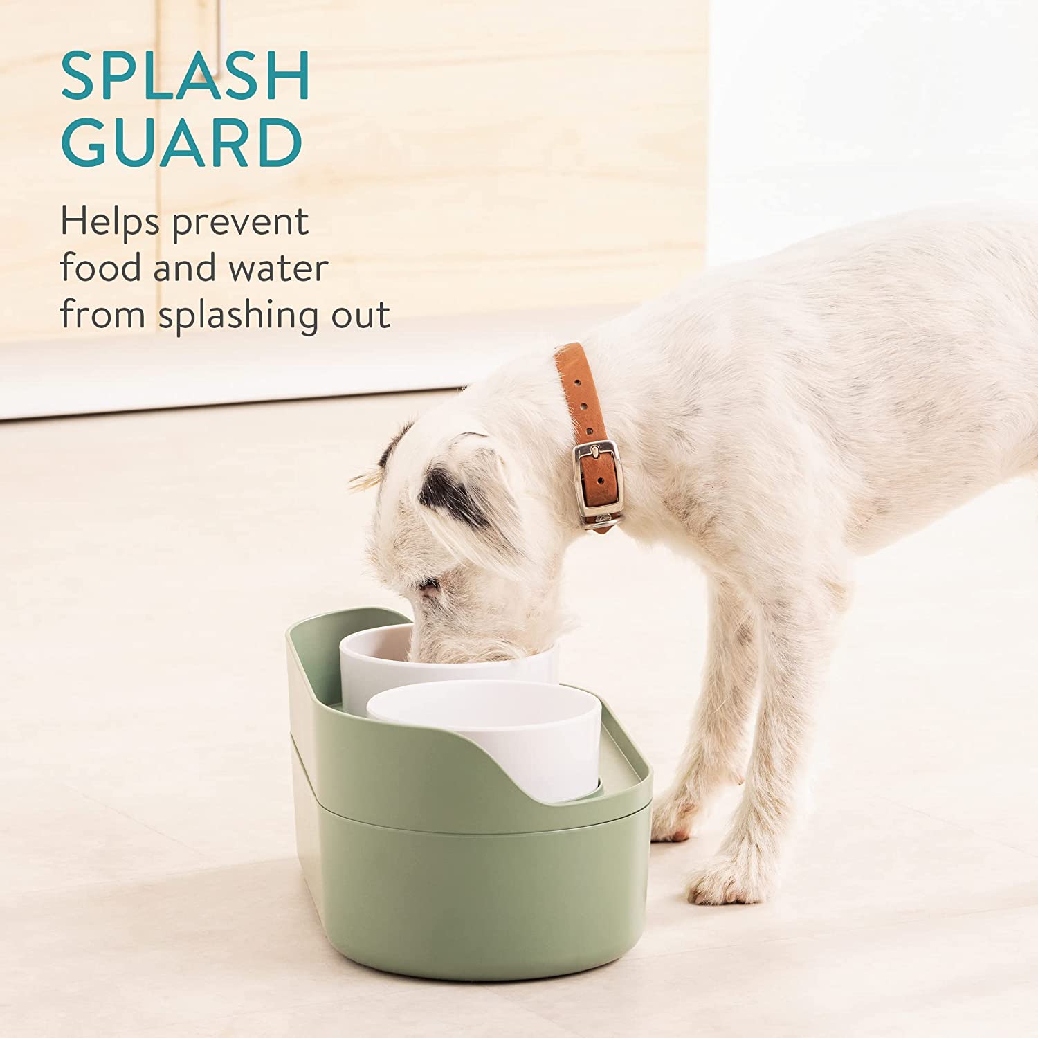 Navaris Σετ με 2 Μπολ για Νερό και Τροφή για Κατοικίδια με Βάση Αποθήκευσης Τροφής - 950 ml - Green - 58518.07