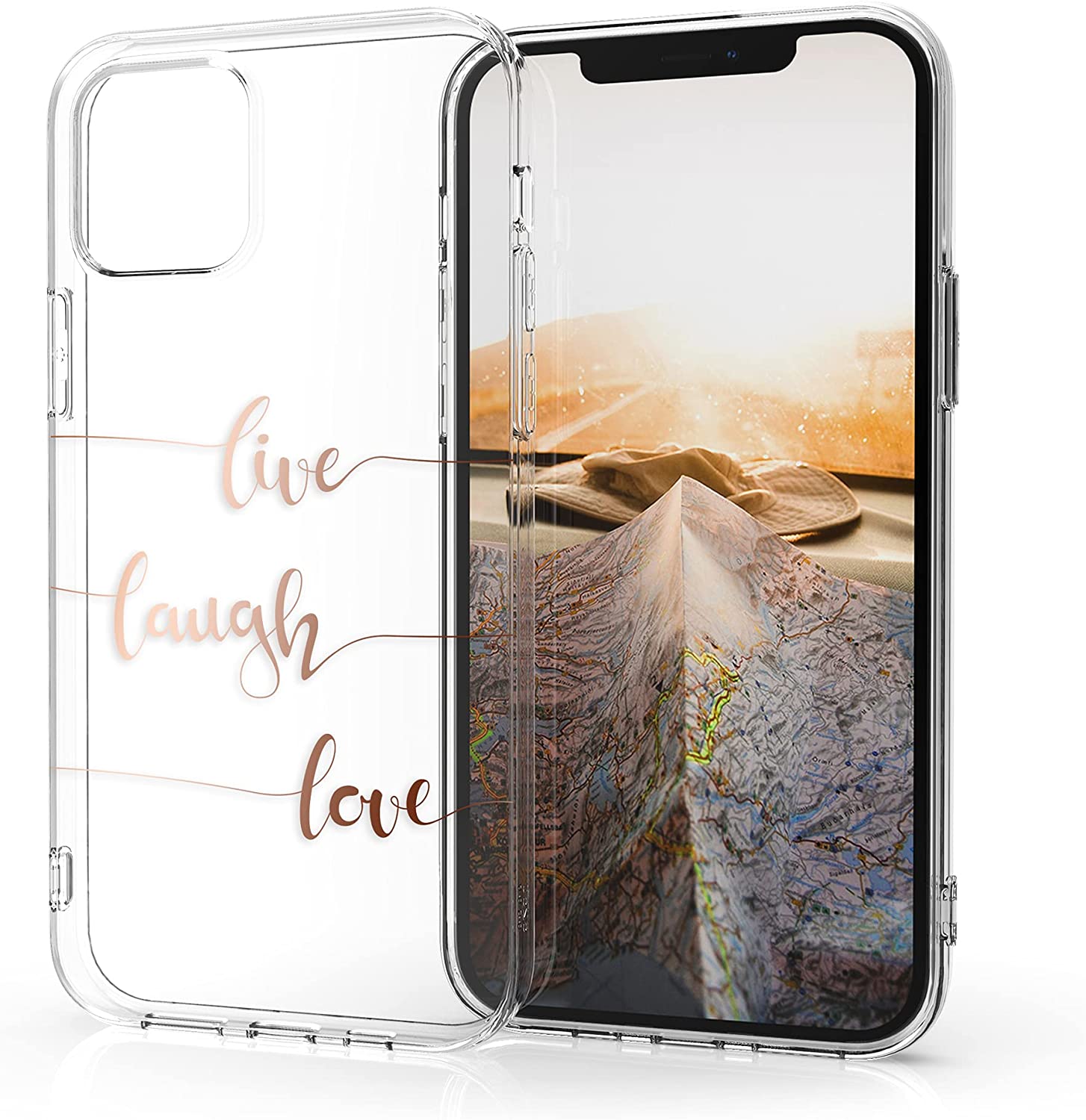 KW iPhone 12 Pro Max Θήκη Σιλικόνης TPU Design Live Laugh Love - Rose Gold / Διάφανη - 53037.09