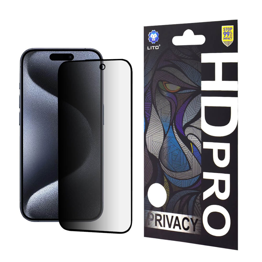 Lito iPhone 15 Pro HD Pro Privacy Αντιχαρακτικό Γυαλί Οθόνης - Black