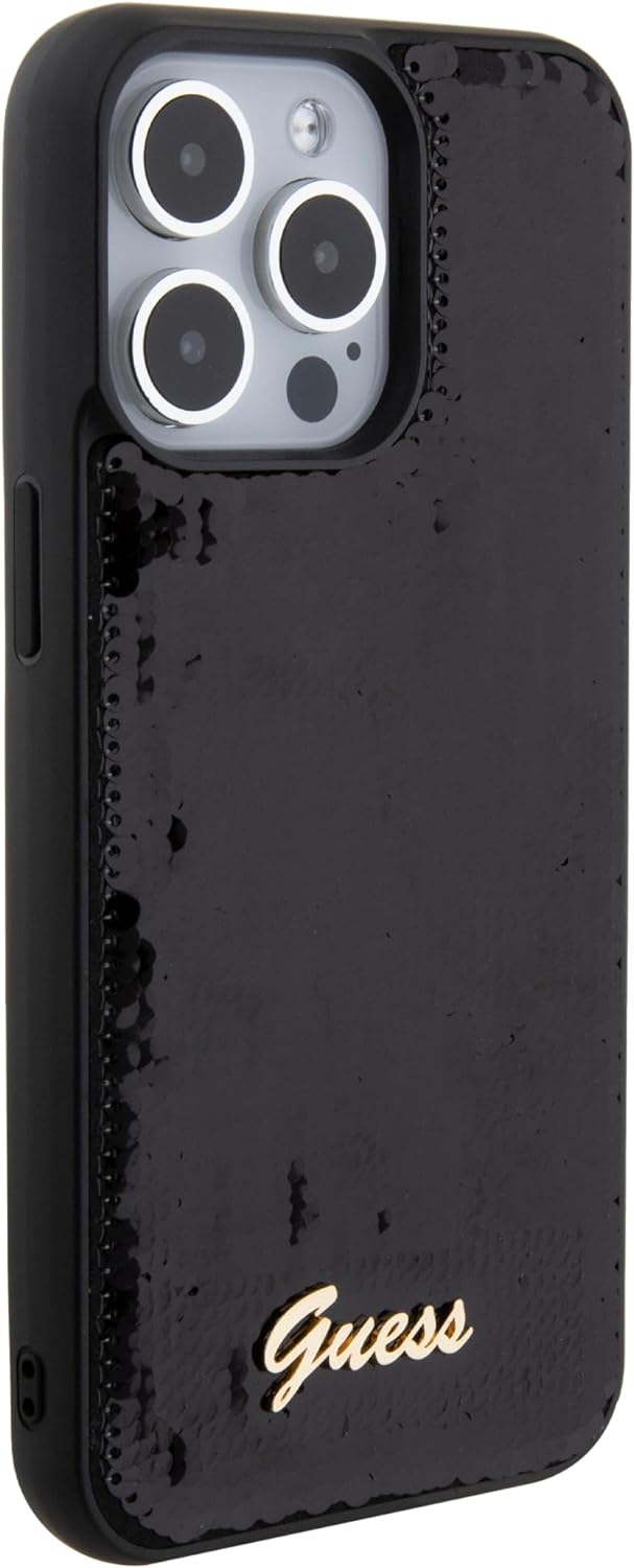 Guess iPhone 15 Pro - Sequin Script Metal Σκληρή Θήκη με Επένδυση από Παγέτες - Black - GUHCP15LPSFDGSK